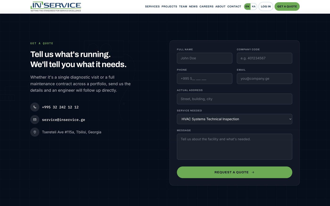 Inservice contact page